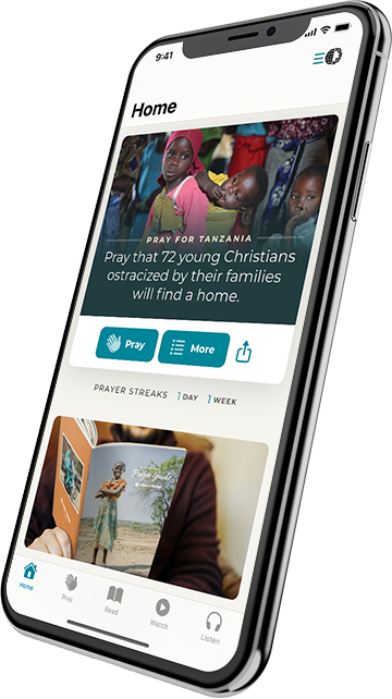 Mockup of iphone with prayer app on screen